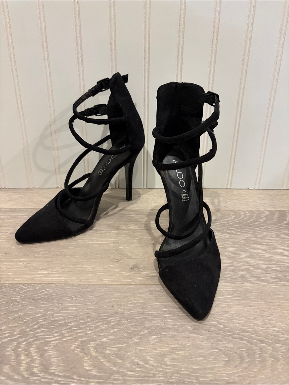 Aldo Black Strappy Pointed-Toe Stiletto Heels